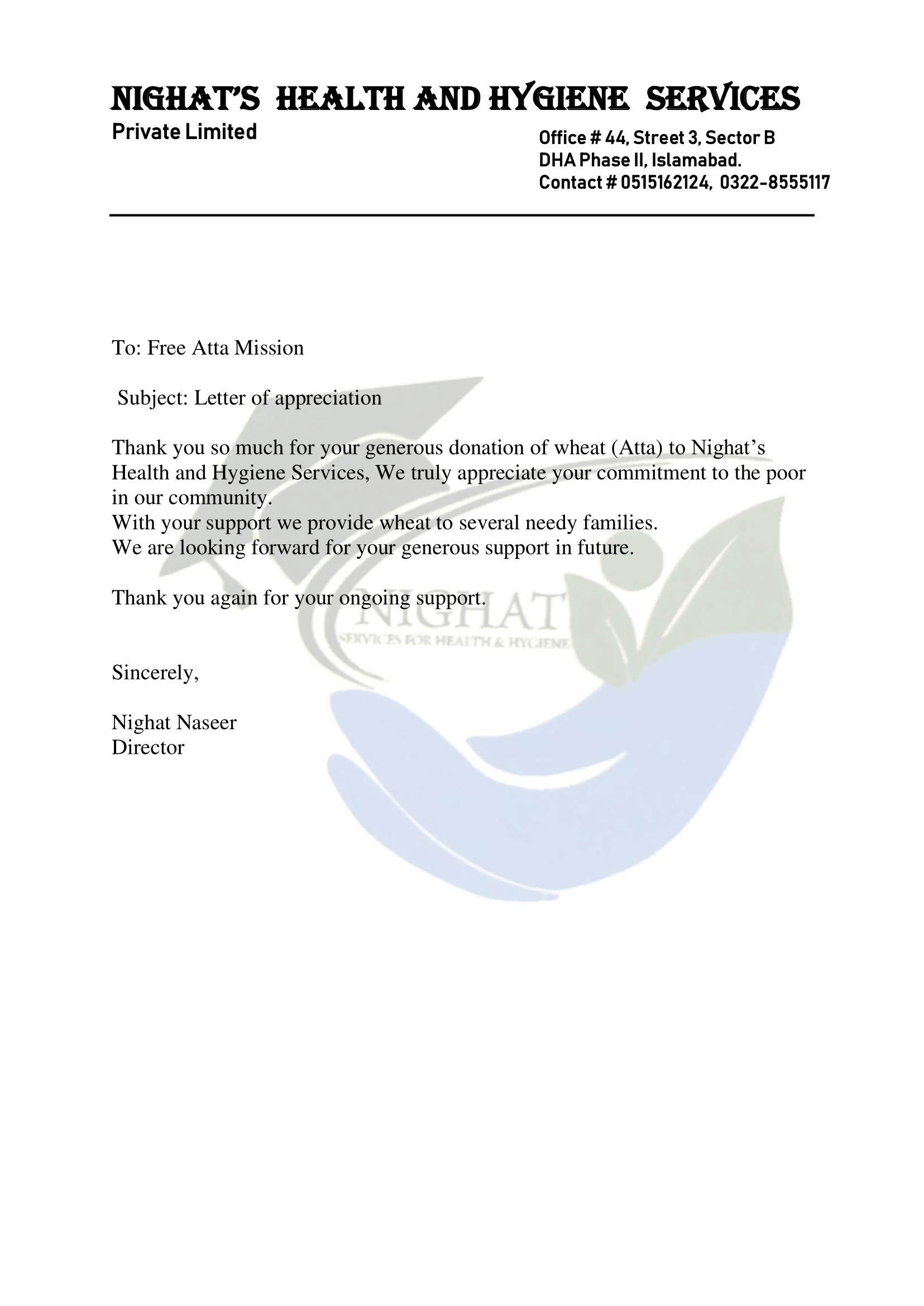 Free Atta Mission Community Appreciation & Letter of Thanks